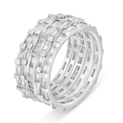 Sterling Silver 925 Ring (5pieces) Rhodium Plated Embedded With White Zircon
