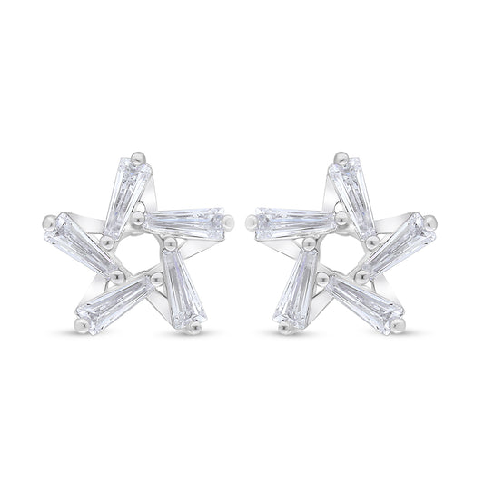 Sterling Silver 925 Earring Rhodium Plated Embedded With White Zircon