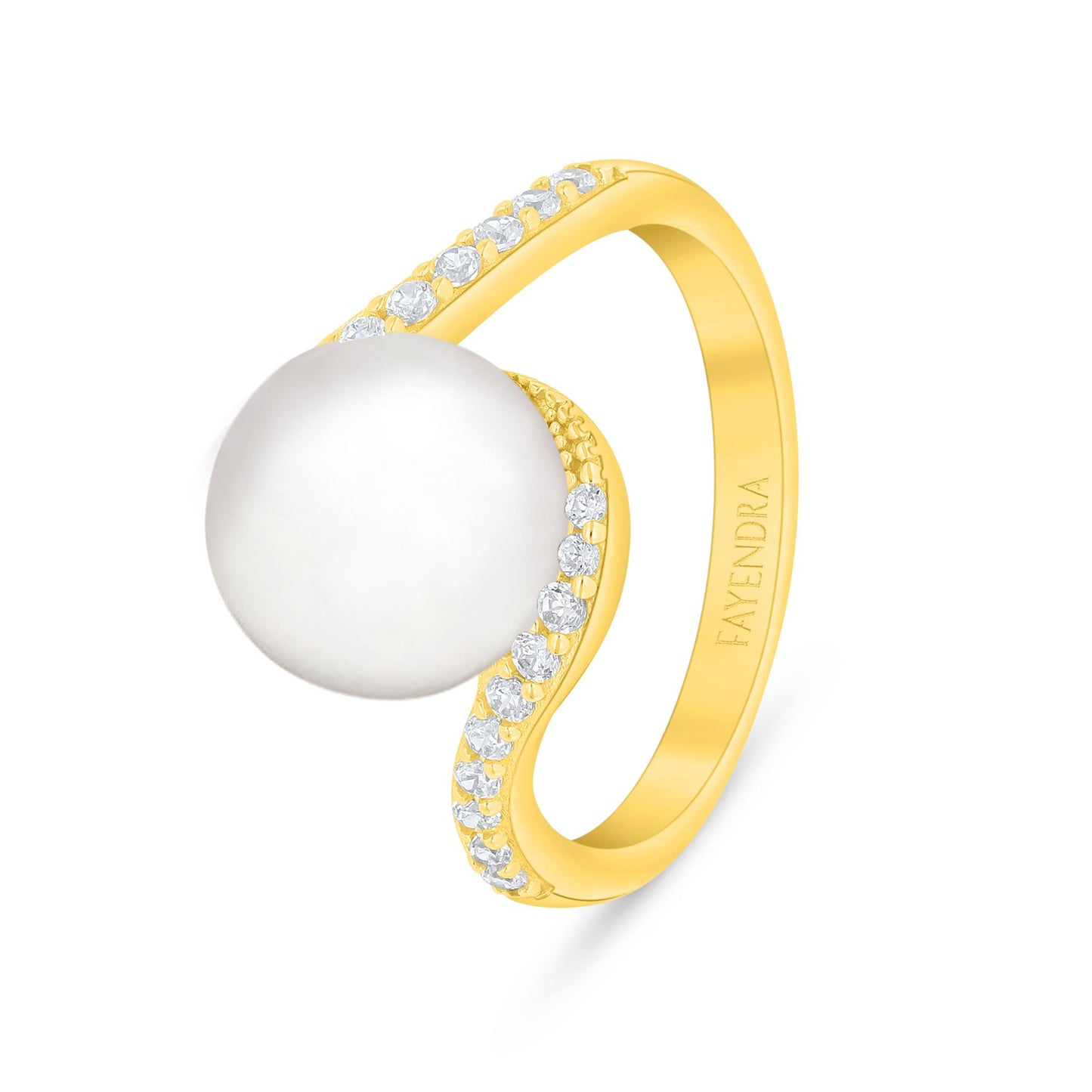 Sterling Silver 925 Ring Golden Plated Embedded With Natural White Pearl And White Zircon