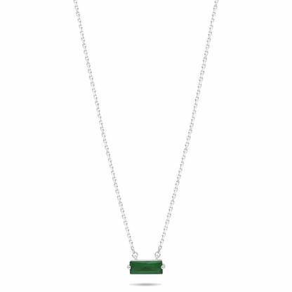 Sterling Silver 925 Necklace Rhodium Plated Embedded With Emerald Zircon
