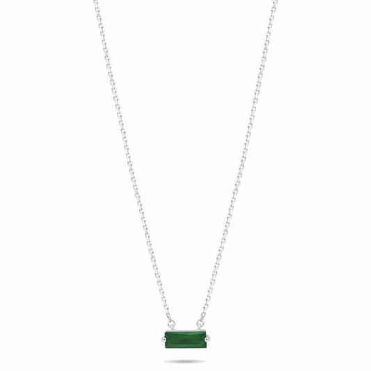 Sterling Silver 925 Necklace Rhodium Plated Embedded With Emerald Zircon