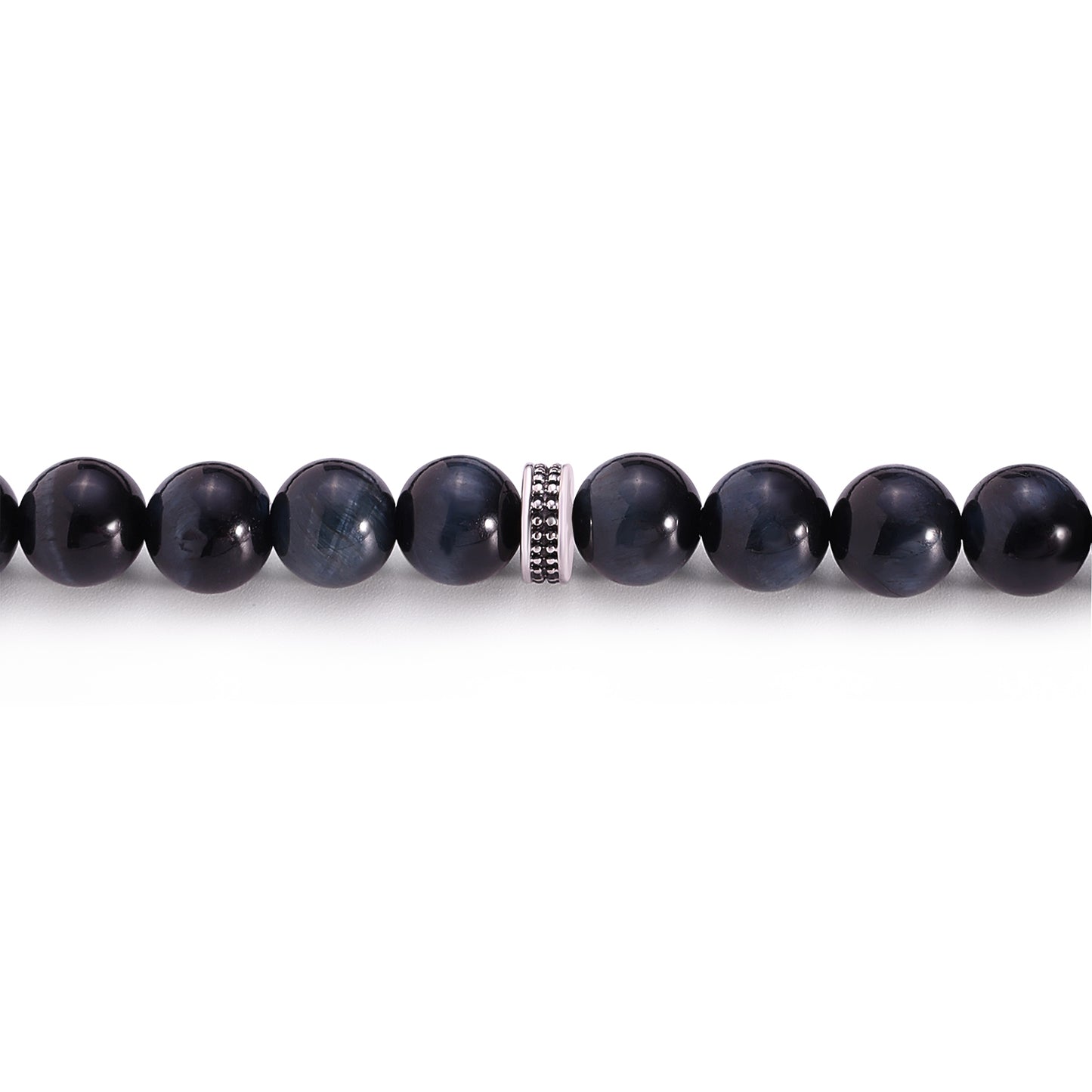 Blue Tiger Eye Rosary 45 Round Bead 8 MM Whit Stainless Steel 316L Set (Silver & Black Plated)