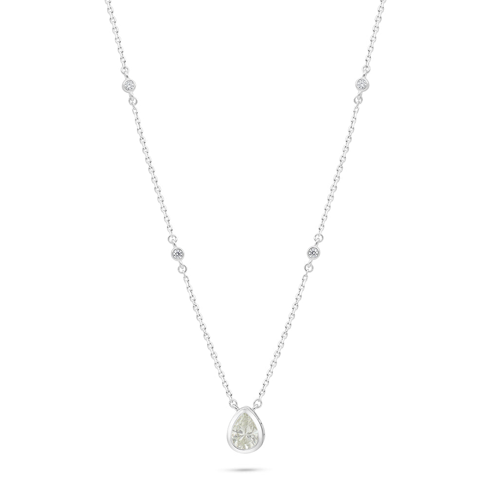 Sterling Silver 925 Necklace Rhodium Plated Embedded With Diamond Zircon And White Zircon