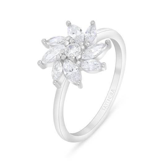 Sterling Silver 925 Ring Rhodium Plated Embedded With White Zircon