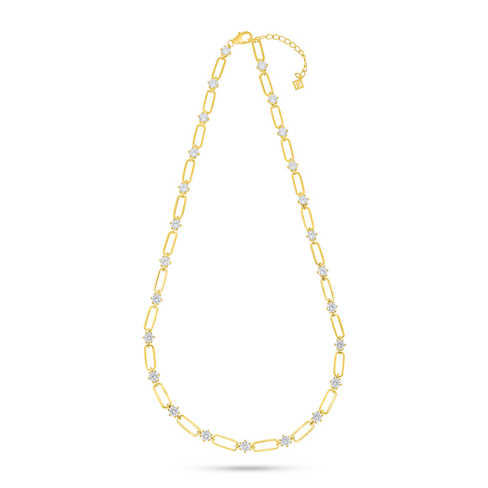 Sterling Silver 925 Necklace Golden Plated Embedded With White Zircon