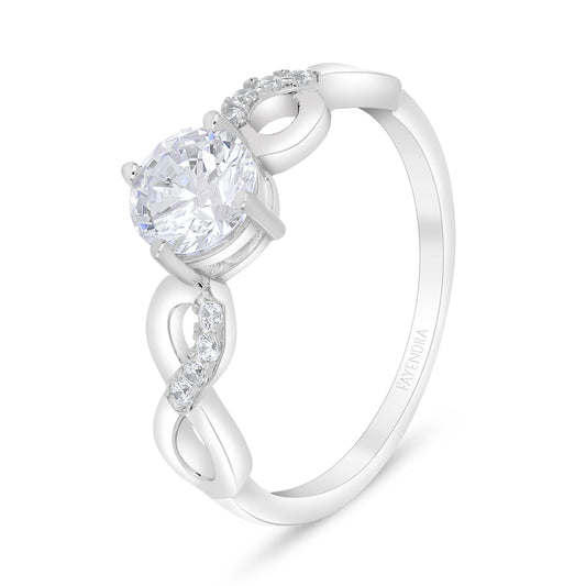 Sterling Silver 925 Ring Rhodium Plated Embedded With White Zircon