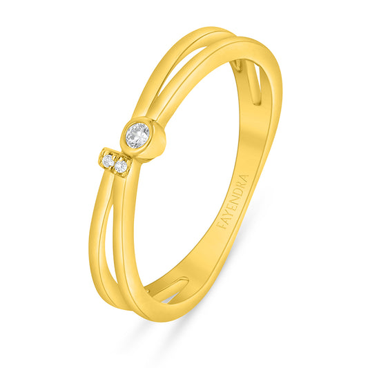 Sterling Silver 925 Ring Golden Plated Embedded With White Zircon