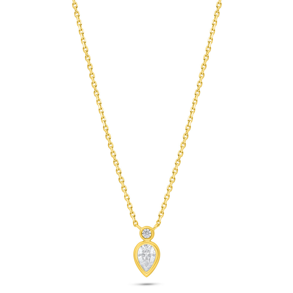 Sterling Silver 925 Necklace Golden Plated Embedded With White Zircon