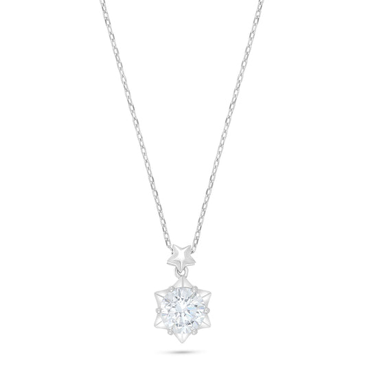 Sterling Silver 925 Necklace Rhodium Plated Embedded With White Zircon