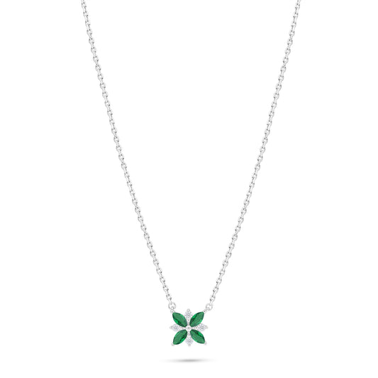 Sterling Silver 925 Necklace Rhodium Plated Embedded With Emerald Zircon And White Zircon