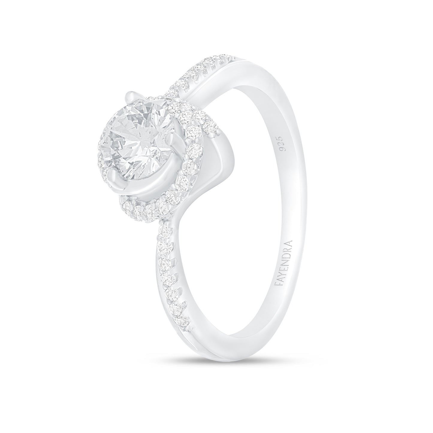 Sterling Silver 925 Ring Rhodium Plated Embedded With White Zircon