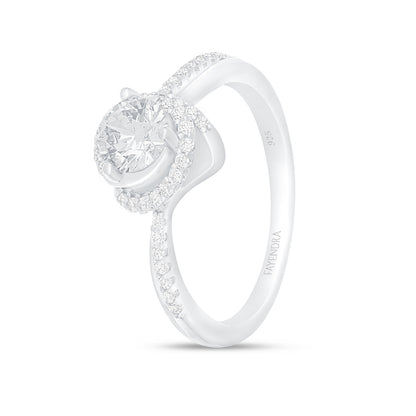 Sterling Silver 925 Ring Rhodium Plated Embedded With White Zircon