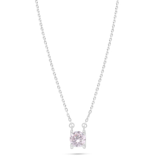 Sterling Silver 925 Necklace Rhodium Plated Embedded With Pink Zircon