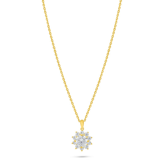 Sterling Silver 925 Necklace Golden Plated Embedded With Diamond Zircon And White Zircon