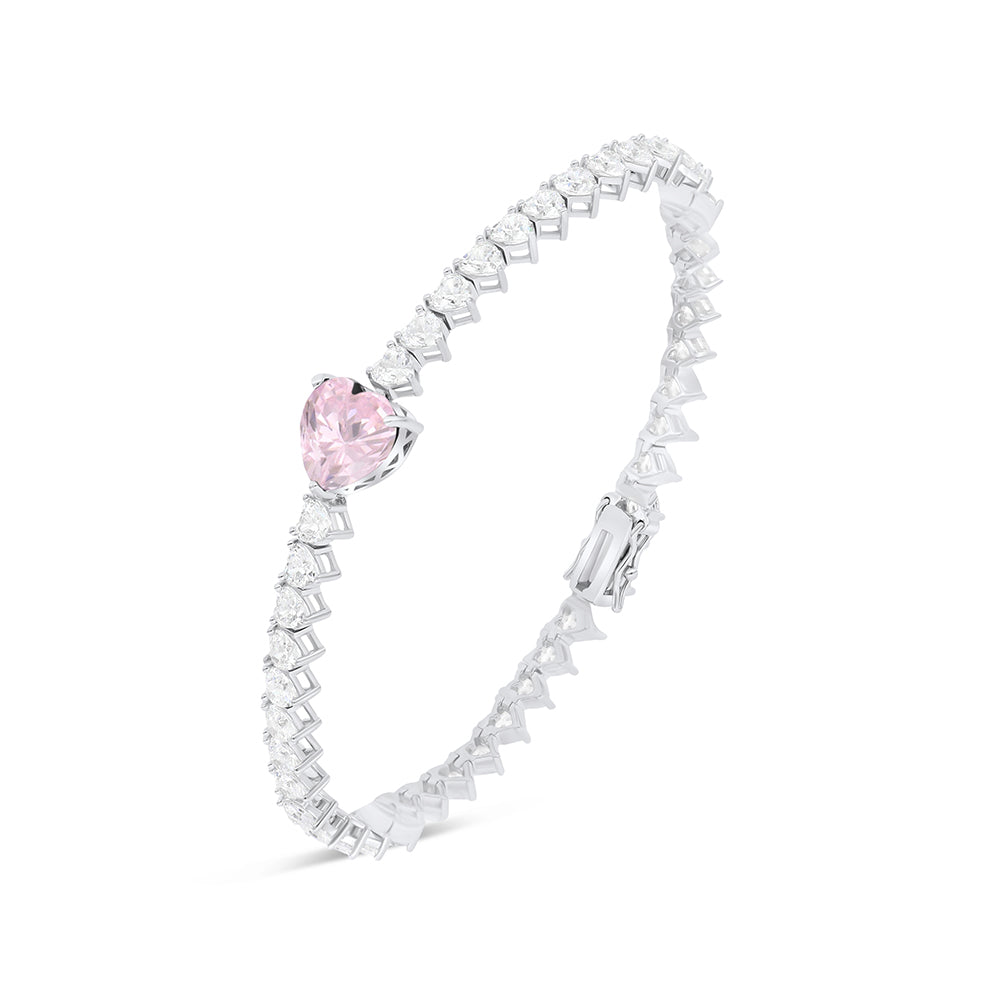 Sterling Silver 925 SET Rhodium Plated Embedded With pink  Zircon And White CZ