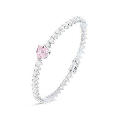 Sterling Silver 925 SET Rhodium Plated Embedded With pink  Zircon And White CZ