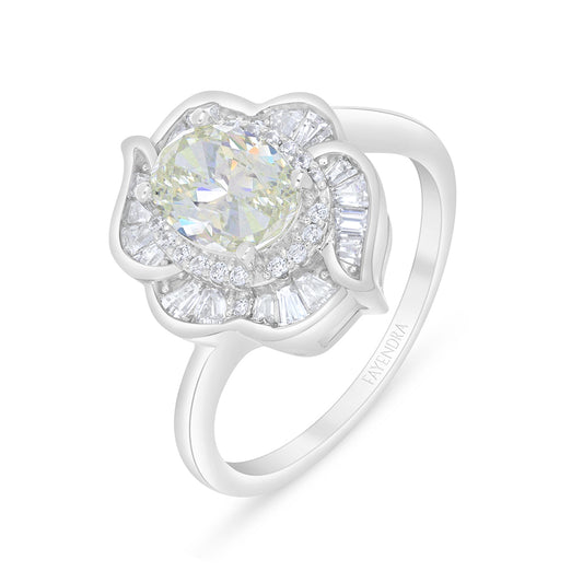 Sterling Silver 925 Ring Rhodium Plated Embedded With Diamond Zircon And White Zircon