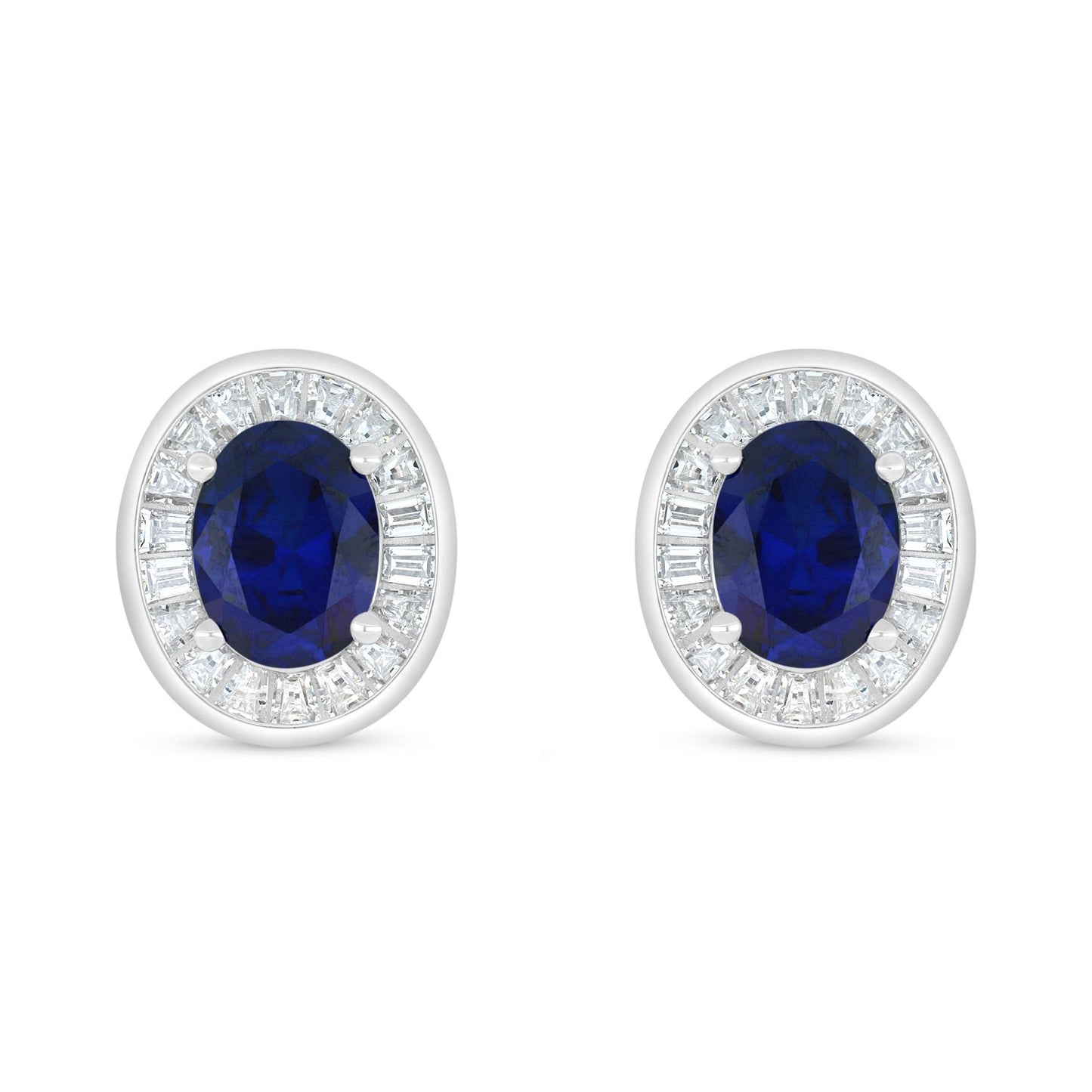 Sterling Silver 925 Earring Rhodium Plated Embedded With Sapphire Corundum And White Zircon
