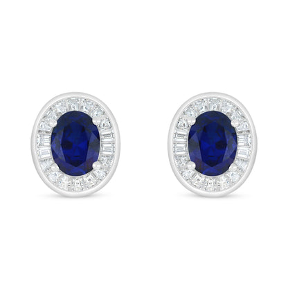 Sterling Silver 925 Earring Rhodium Plated Embedded With Sapphire Corundum And White Zircon