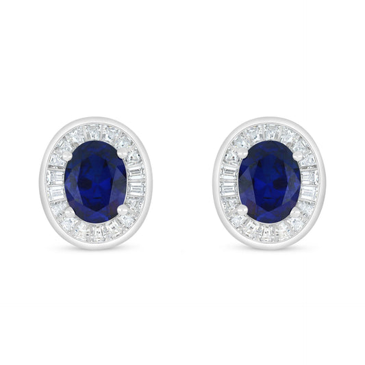Sterling Silver 925 Earring Rhodium Plated Embedded With Sapphire Corundum And White Zircon