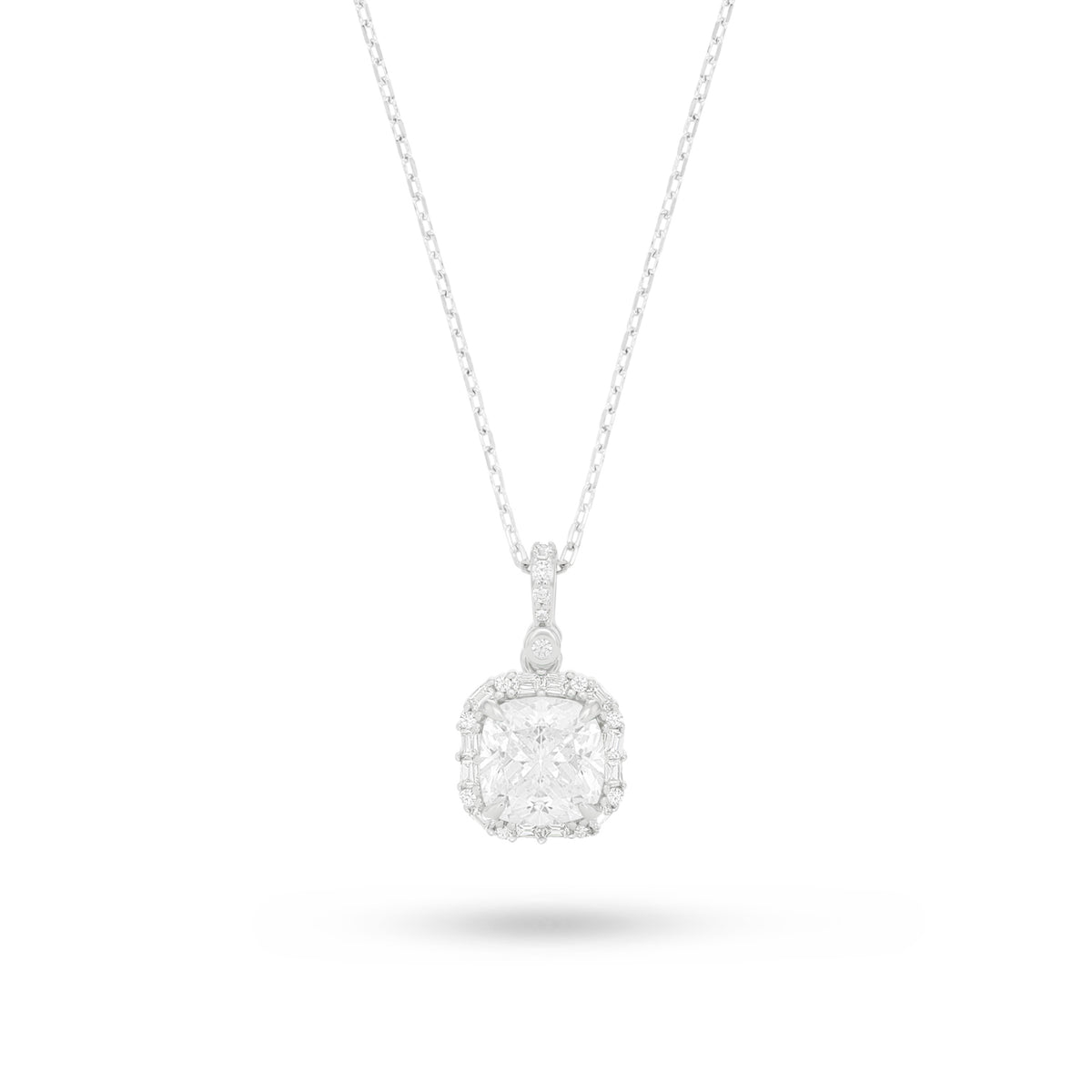 Sterling Silver 925 Necklace Rhodium Plated Embedded With White Zircon