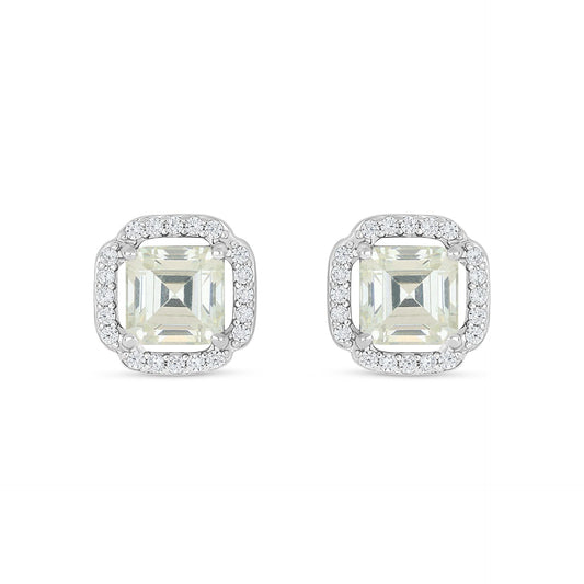 Sterling Silver 925 Earring Rhodium Plated Embedded With Diamond Zircon And White Zircon