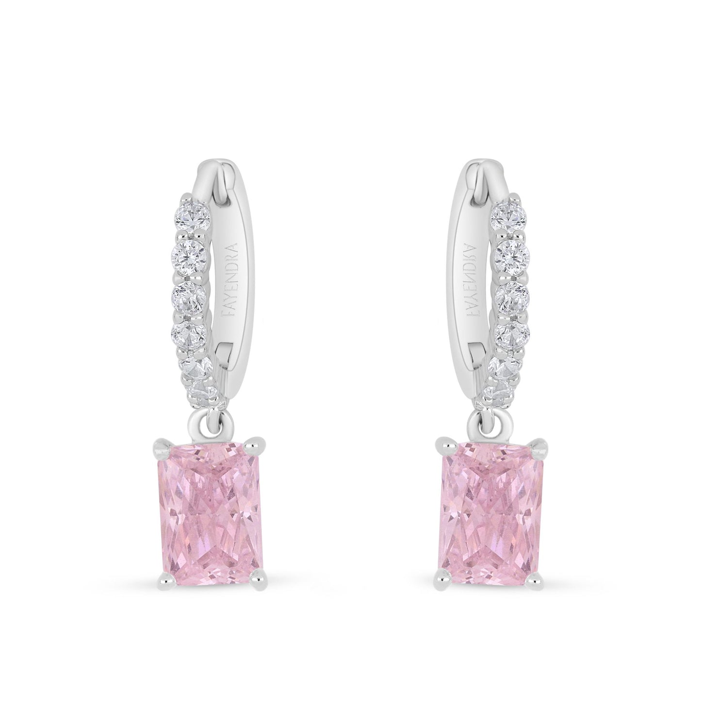 Sterling Silver 925 Earring Rhodium Plated Embedded With Pink Zircon And White Zircon