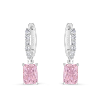 Sterling Silver 925 Earring Rhodium Plated Embedded With Pink Zircon And White Zircon