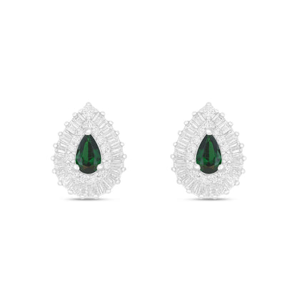Sterling Silver 925 Earring Rhodium Plated Embedded With Emerald Zircon And White Zircon