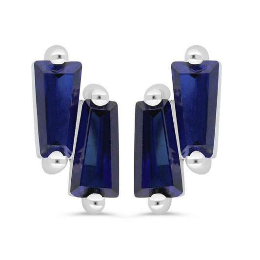 Sterling Silver 925 Earring Rhodium Plated Embedded With Sapphire Corundum
