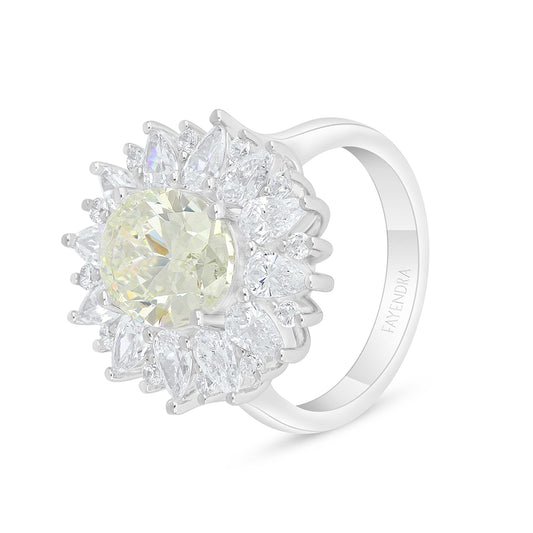 Sterling Silver 925 Ring Rhodium Plated Embedded With Diamond Zircon And White Zircon