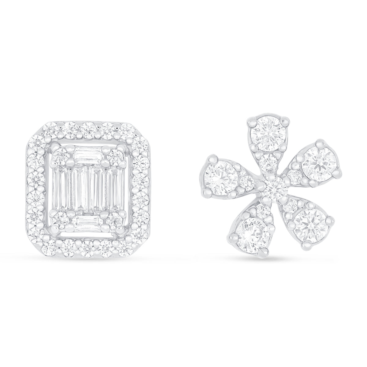 Sterling Silver 925 Earring Rhodium Plated Embedded With White Zircon