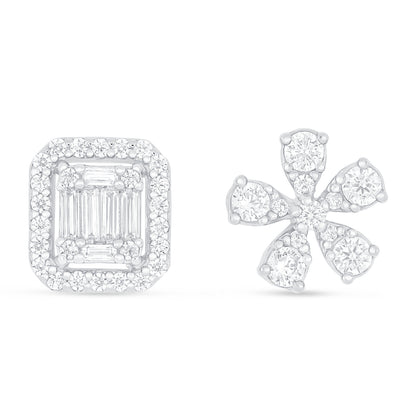 Sterling Silver 925 Earring Rhodium Plated Embedded With White Zircon