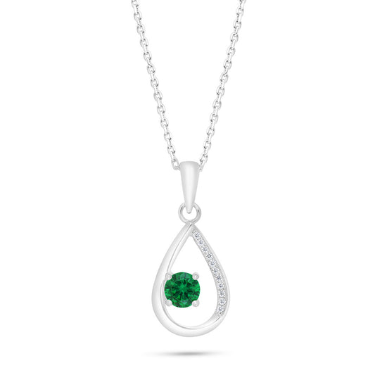 Sterling Silver 925 Necklace Rhodium Plated Embedded With Emerald Zircon And White Zircon