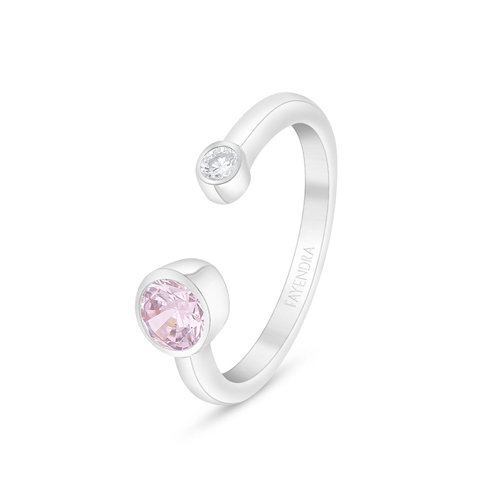 Sterling Silver 925 Ring Rhodium Plated Embedded With Pink Zircon And White Zircon
