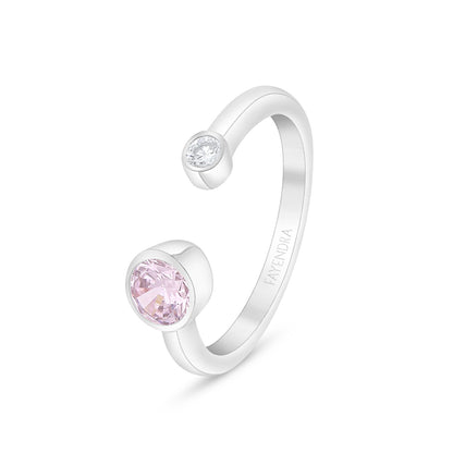 Sterling Silver 925 Ring Rhodium Plated Embedded With Pink Zircon And White Zircon