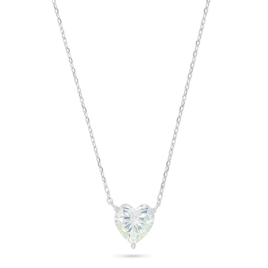 Sterling Silver 925 Necklace Rhodium Plated Embedded With Diamond Zircon