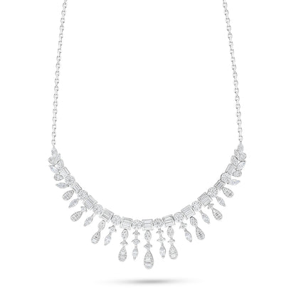 Sterling Silver 925 Necklace Rhodium Plated Embedded With White Zircon