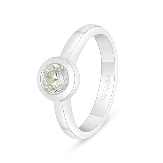 Sterling Silver 925 Ring Rhodium Plated  Embedded With Yellow Diamond