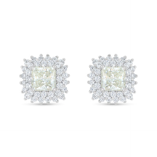 Sterling Silver 925 Earring Rhodium Plated Embedded With Diamond Zircon And White Zircon