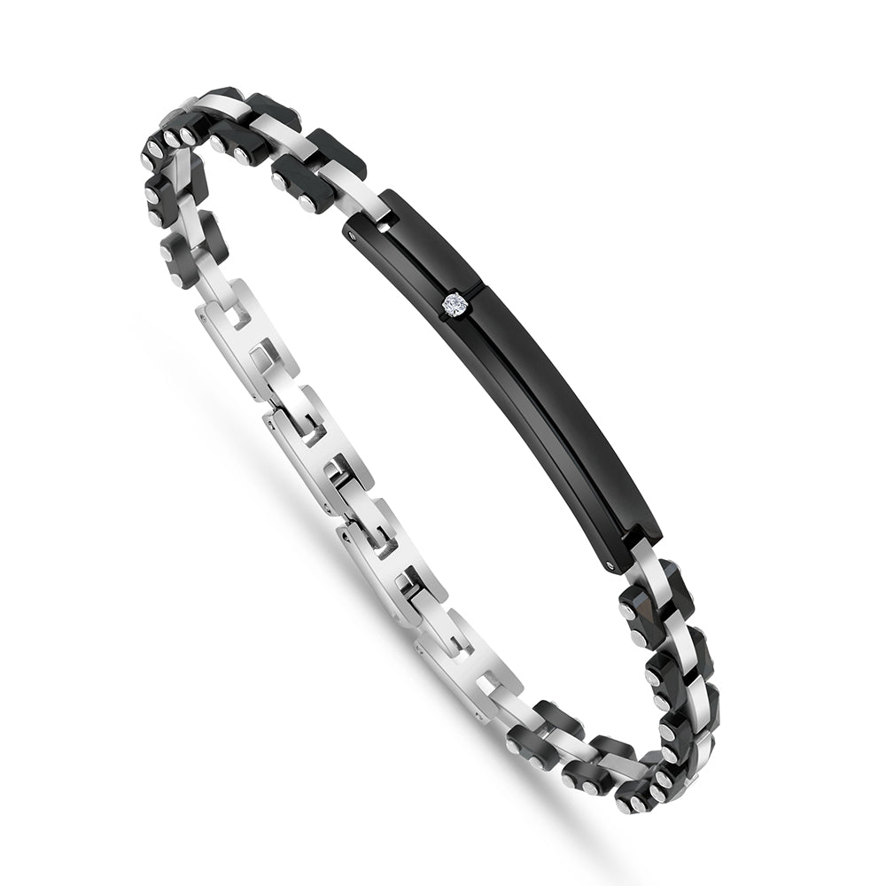 Stainless Steel 316L And 304 L Bracelet, Silver And Black Color And Black Ceramic And White Zircon For Men