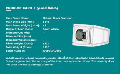 Sterling Silver 925 Men Ring Rhodium Plated Embedded With Natural Black Diamond