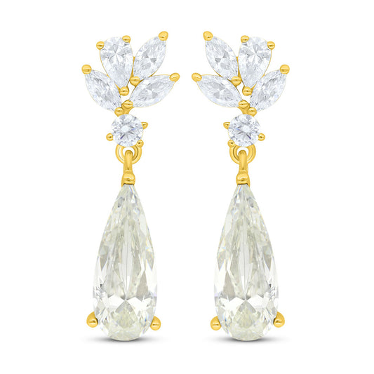 Sterling Silver 925 Earring Golden Plated Embedded With Yellow Diamond And White Zircon