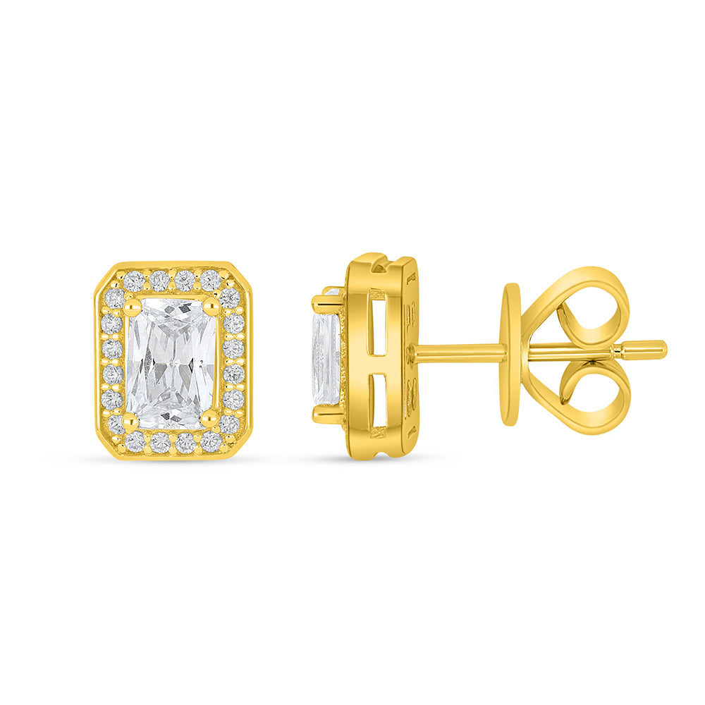 Sterling Silver 925 Earring Golden Plated Embedded With White Zircon