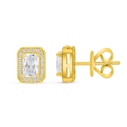 Sterling Silver 925 Earring Golden Plated Embedded With White Zircon