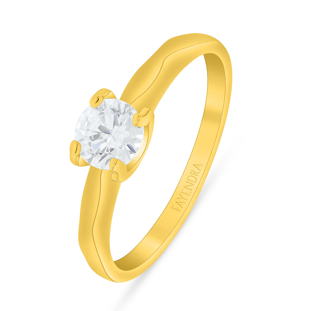 Sterling Silver 925 Ring Golden Plated Embedded With White Zircon