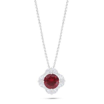 Sterling Silver 925 Necklace Rhodium Plated Embedded With Ruby Corundum And White Zircon