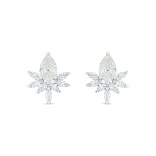Sterling Silver 925 Earring Rhodium Plated Embedded With Diamond Zircon And White Zircon