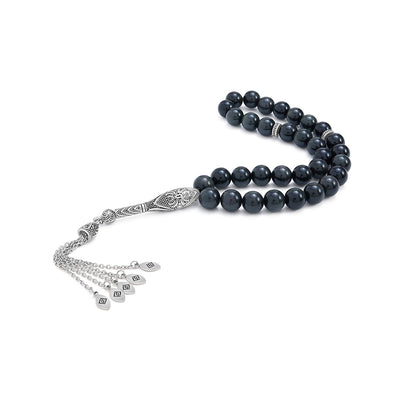 سبحة 33 اوبسديم ملون بيلية 10 مم طقم ستانلس ستيل عيار 316L مطلى فضي واسود