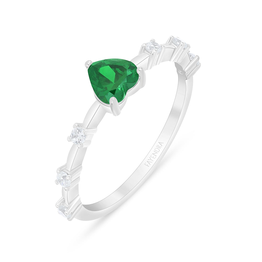 خاتم من الفضة الخالصة عيار 925 مطلي روديوم مرصع زركون زمردي و فص ابيض